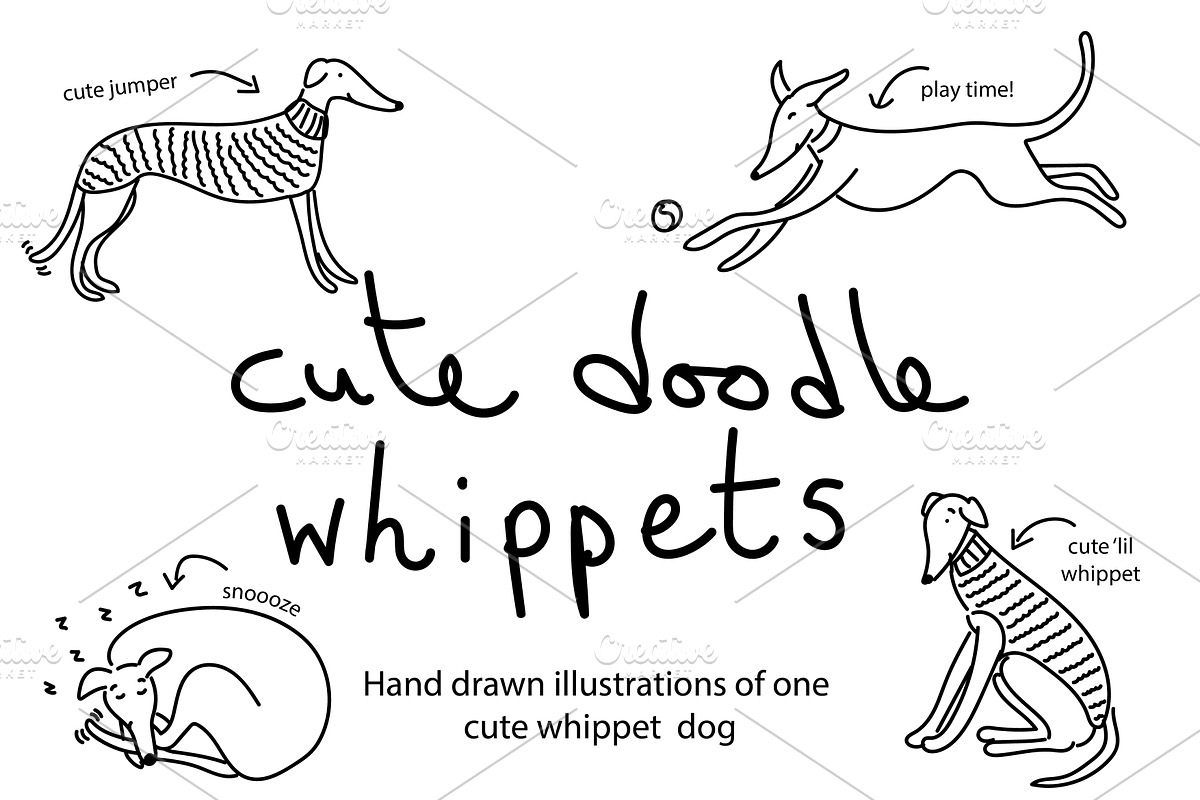 Cute Doodle Whippet Dogs, an Animal Illustration by Liz Pengilley Studio (Photo 1 of 4)