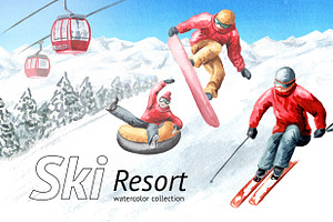 Ski Resort. Watercolor Collection