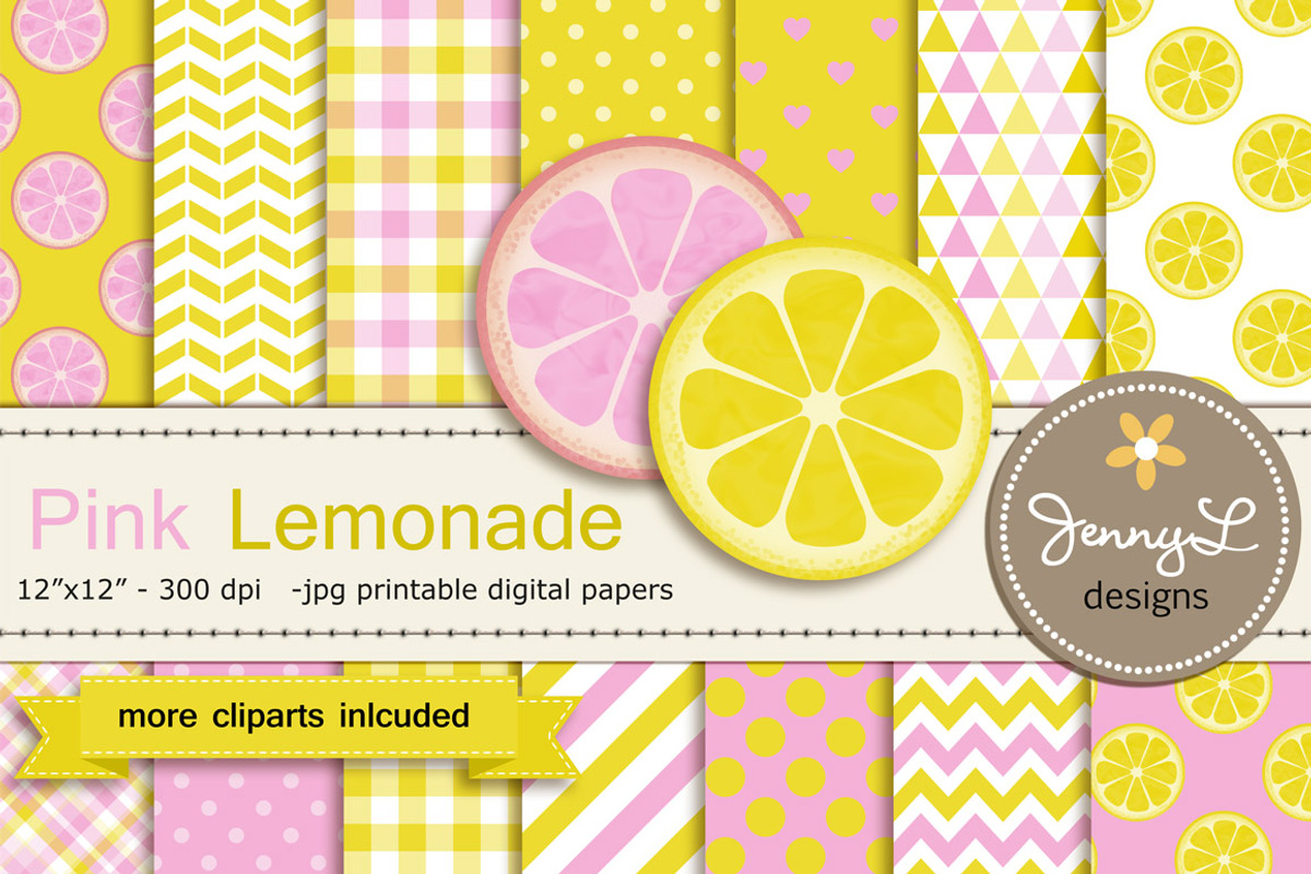 Pink Lemonade Digital Paper &Clipart, a Pattern Graphic by JennyL Designs (Photo 1 of 3)