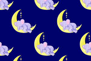 Sleeping Animals Watercolor Pattern