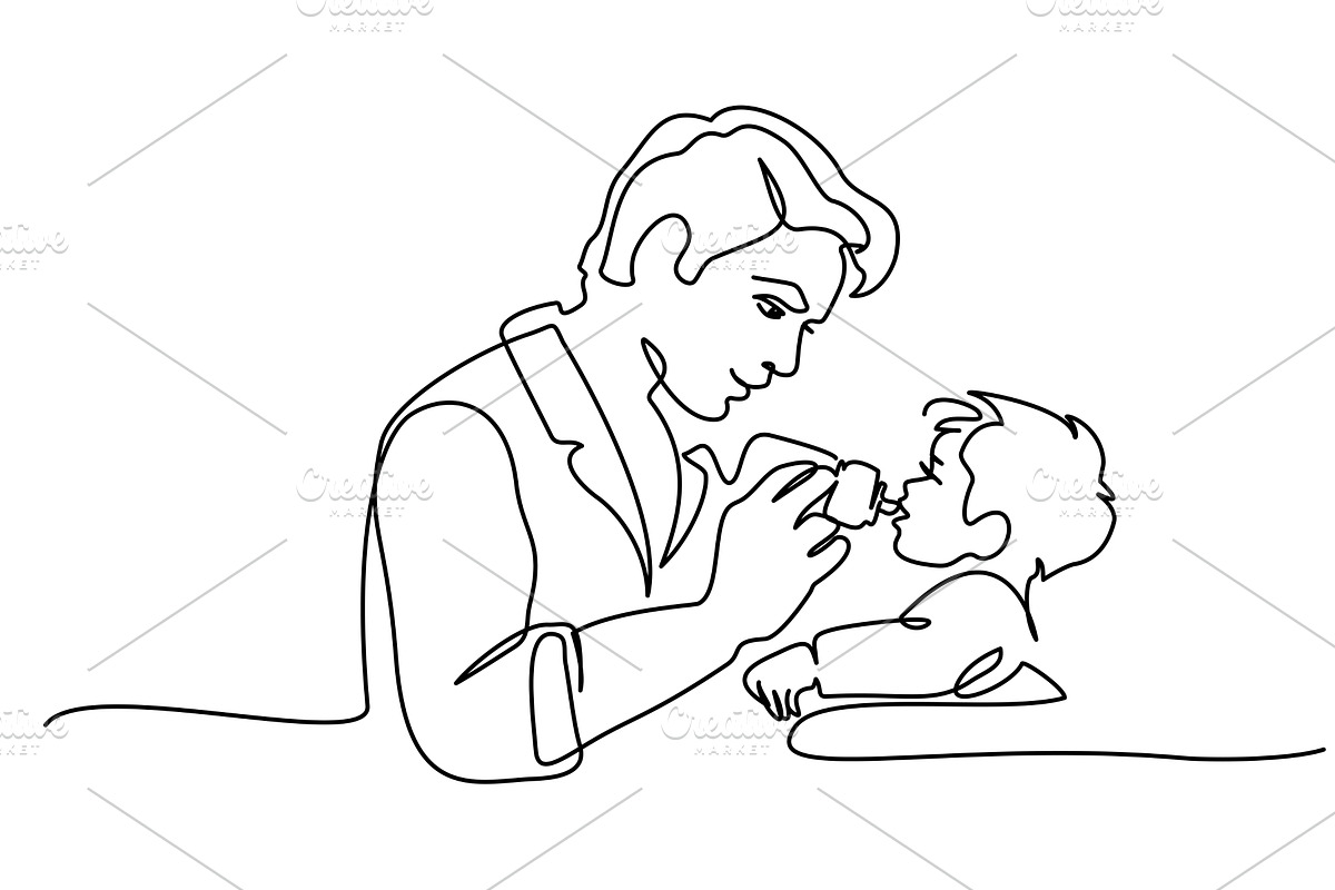 Dad feeds newborn from bottle, a Person Illustration by Valenty