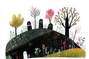 Black gravestones at a graveyard, an Empty State Illustration by Sybillla