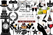 Hand Drawn Happy New Year Clipart, an Illustration by DreamArtGraphic (Thumbnail 1 of 4)