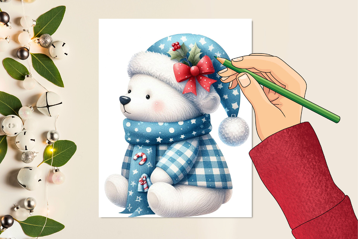 Christmas Polar Bear Blue Gingham, an Illustration by Designking (Photo 2 of 4)