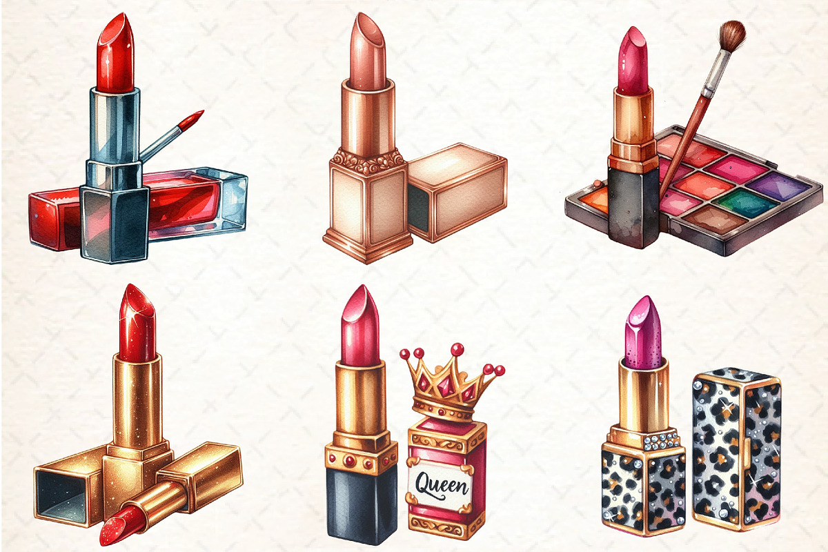 Watercolor Lipstick Clipart, an Illustration by DreamCafeArt (Photo 2 of 7)
