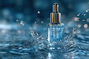 Aqua Serum Bottle in Water Splash Bl, a Photo by Pixeness Studio