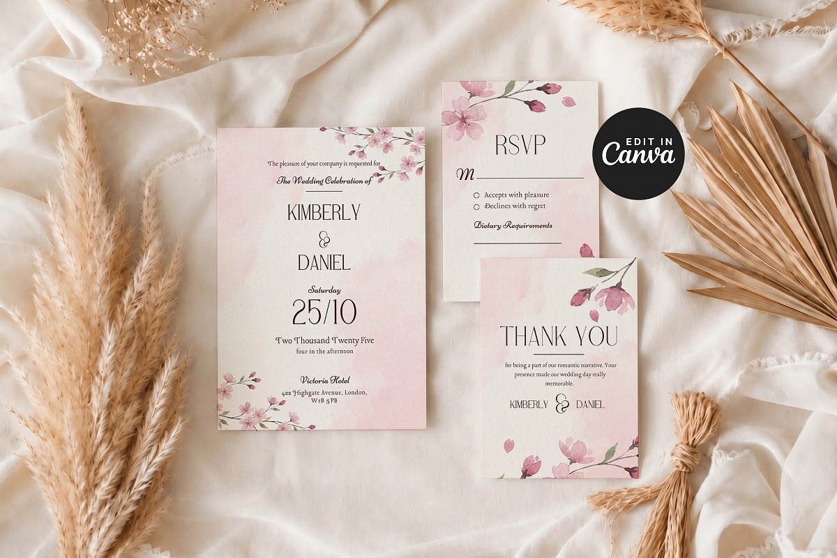 Pink Floral Wedding Invitation Suite, an Invitation Template by Arslan (Photo 3 of 6)