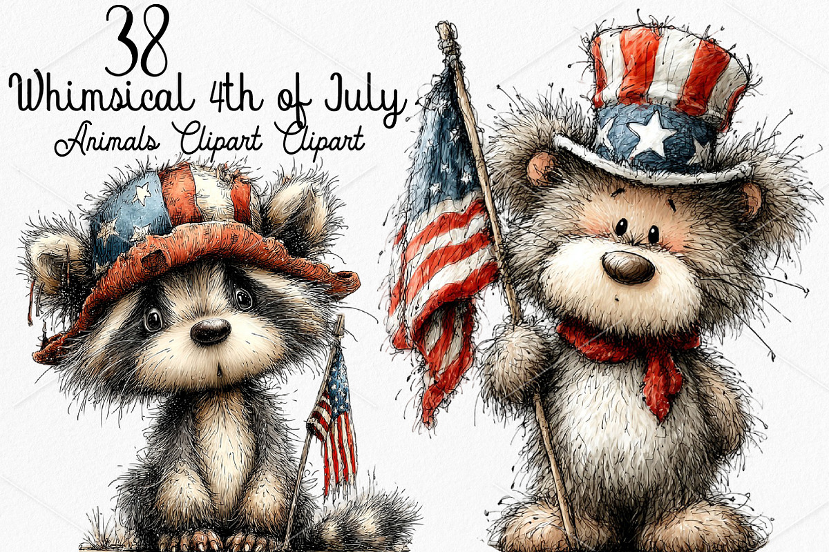 Whimsical 4th of July Animals PNG, a Seasonal Illustration by Canvas Craft (Photo 1 of 7)