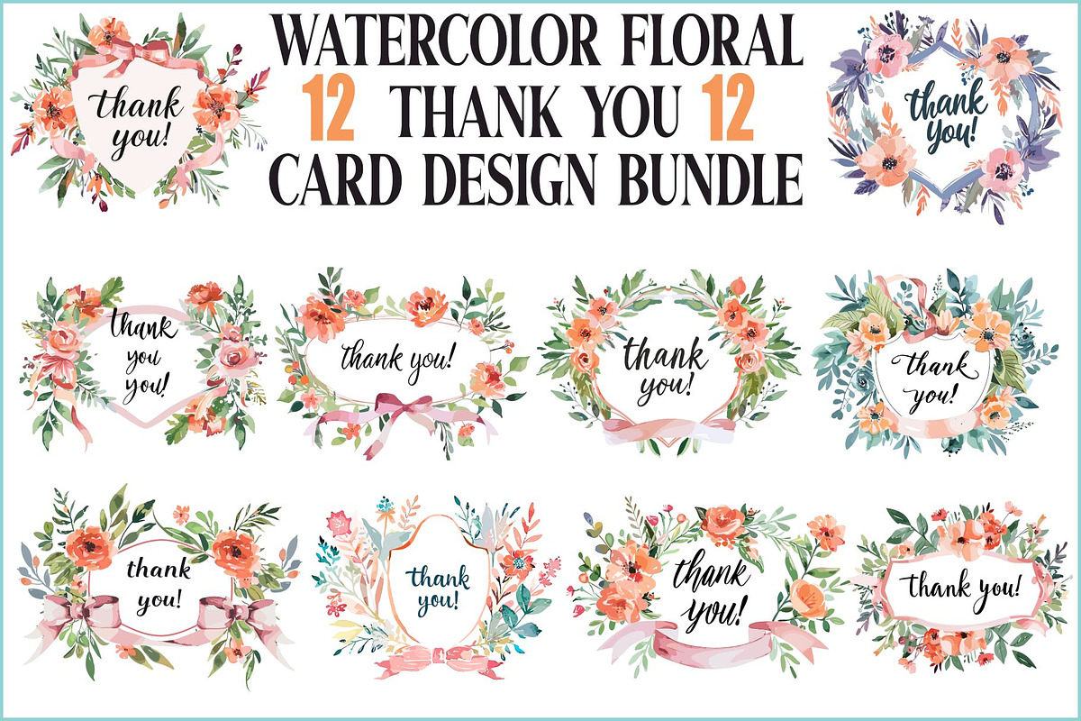 Watercolor Floral Thank You Cards, an Illustration by BIPLOB EXPERT (Photo 1 of 13)