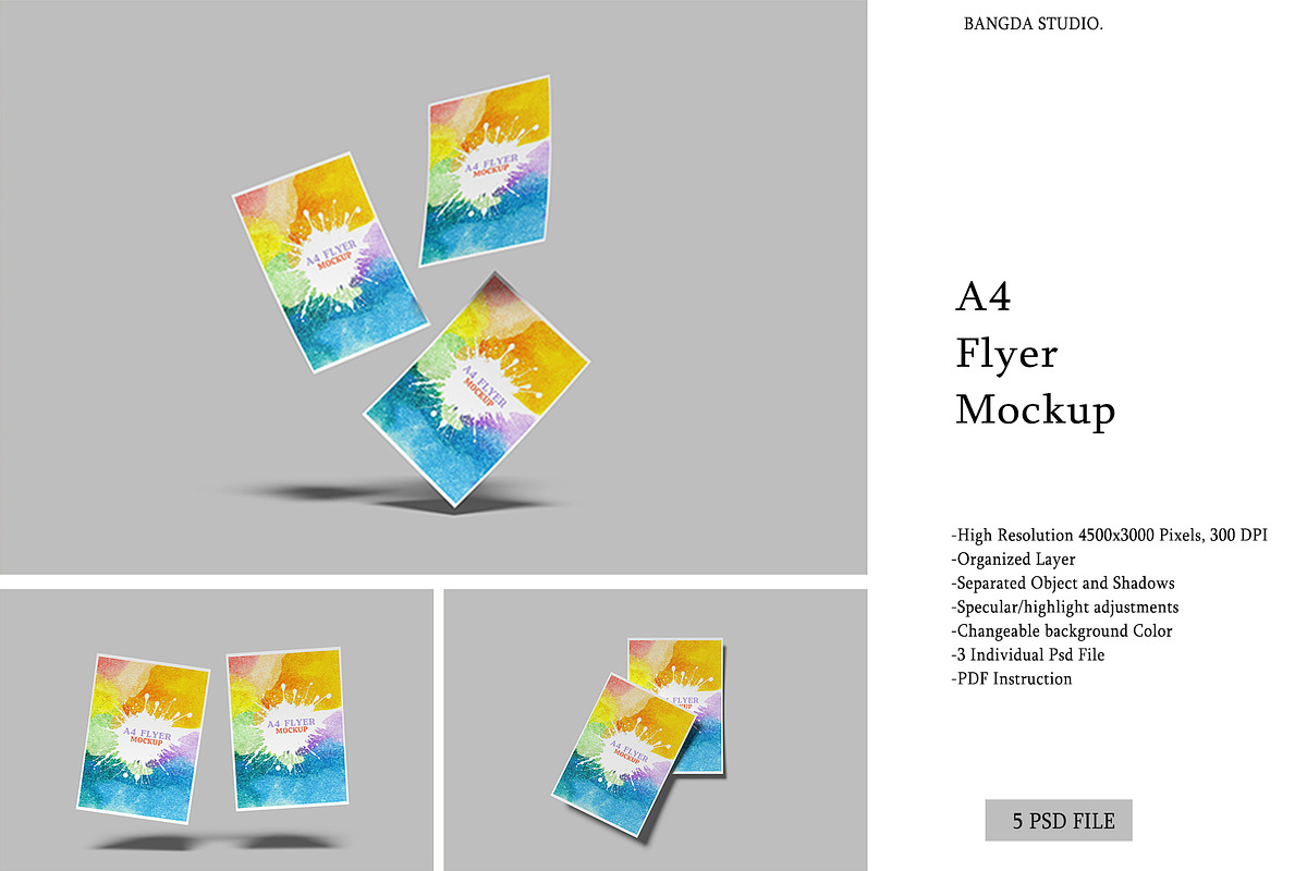 A4 Flyer Mockup, an Advertising Mockup by Bangdastudio (Photo 1 of 6)