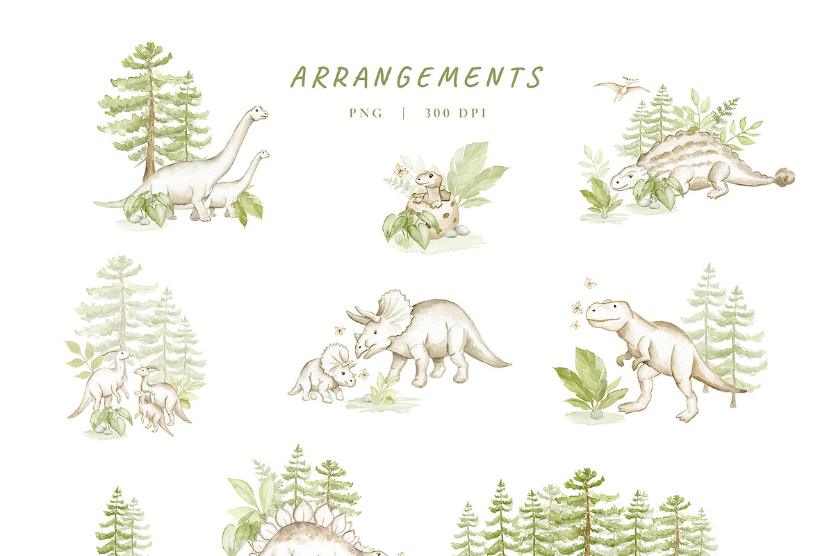 Watercolor Dinosaur Collection, an Animal Illustration by Liliia Polos Illustration (Photo 2 of 11)