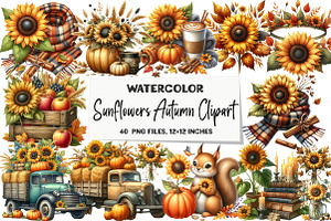 Sunflowers Autumn Clipart, an Illustration by DreamArtGraphic