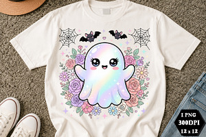 Cute Rainbow Ghost Halloween PNG, an Object Illustration by DreamCafeArt