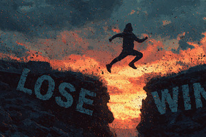 Man Leaps Over Lose to Win Gap Motiv, a Photo by Pixeness Studio