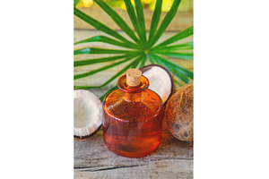 Natural coconut oil in a bottle