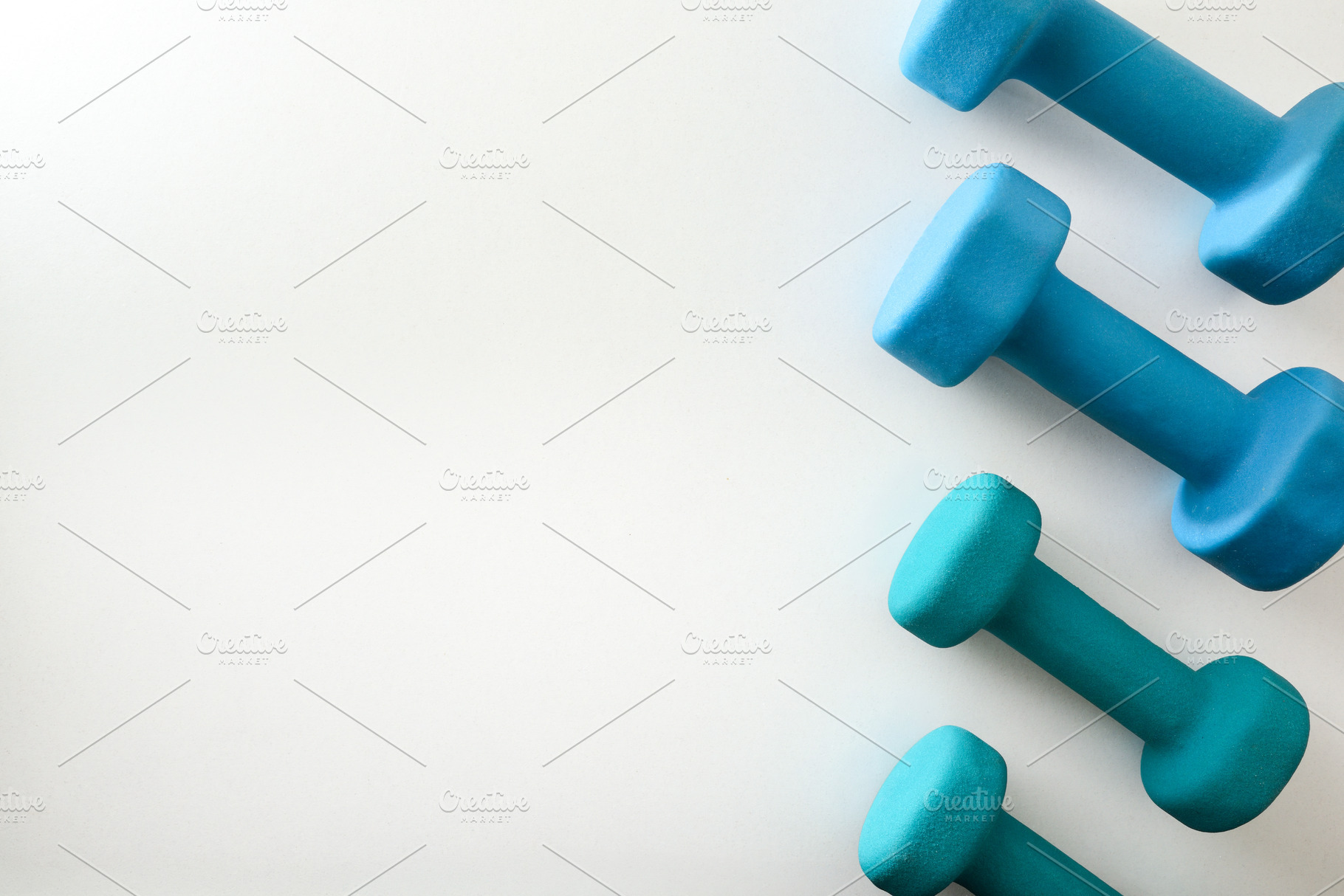 Blue Dumbbells on Minimal White Background, a Sports & Recreation Photo by Davizro's Market