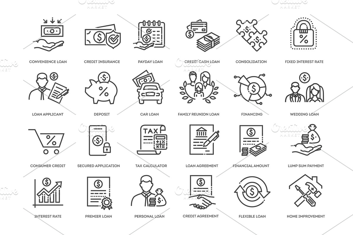 Personal Loan Line Icons set, an Object Illustration by Tettygreen (Photo 2 of 3)