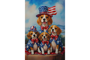 Beagle Dogs in Patriotic Hats Art, an Animal Illustration by Art Paradise Studios