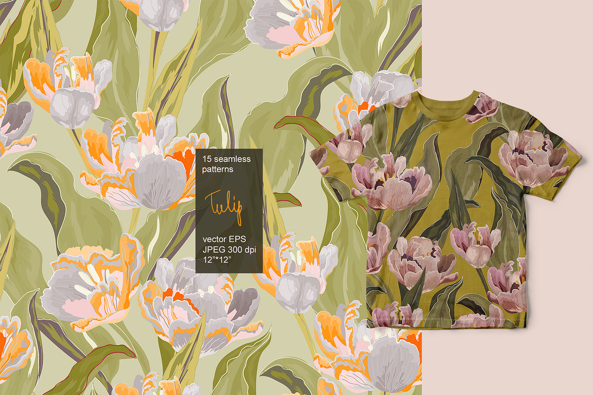 Tulip seamless vector set, a Pattern Graphic by PatternsBlooming (Photo 2 of 8)