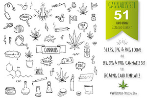 CANNABIS: 51 hand drawn elements!