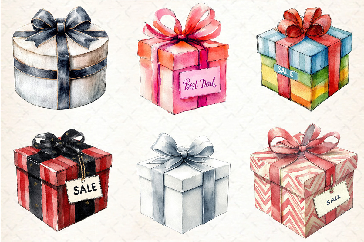 Watercolor Gift Box Graphic Black Fr, an Illustration by DreamCafeArt (Photo 2 of 5)