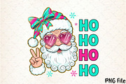 Ho Ho Ho pink and teal Santa and bow, a Seasonal Illustration by YA Design (Thumbnail 1 of 4)