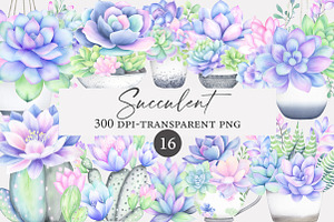 Watercolor Succulent Clipart, an Illustration by Designworld