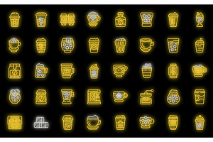 Cold Coffee Icons Set Vector Neon