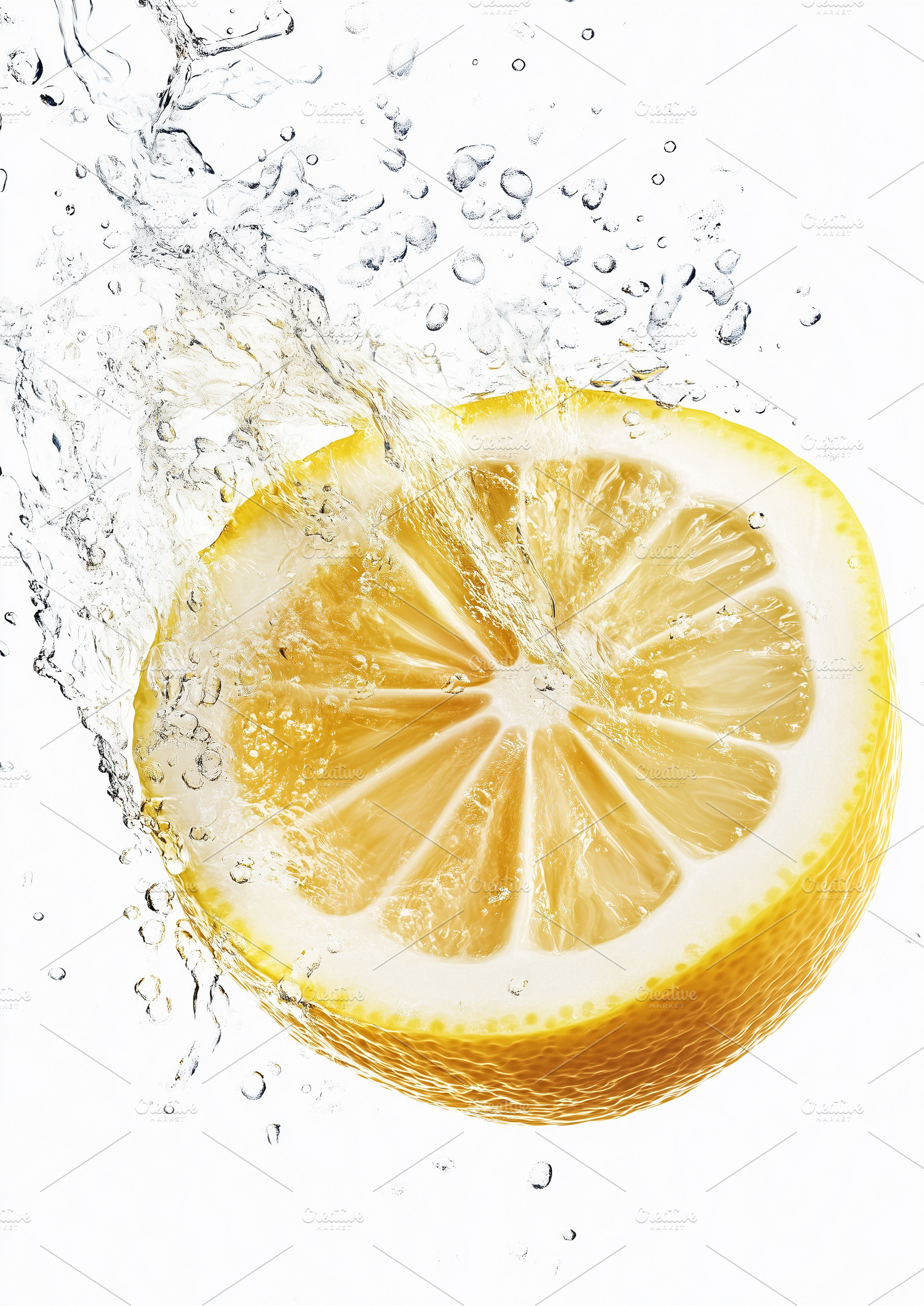 Fresh lemon slice splashing into, a Food & Drink Photo by MistyDay