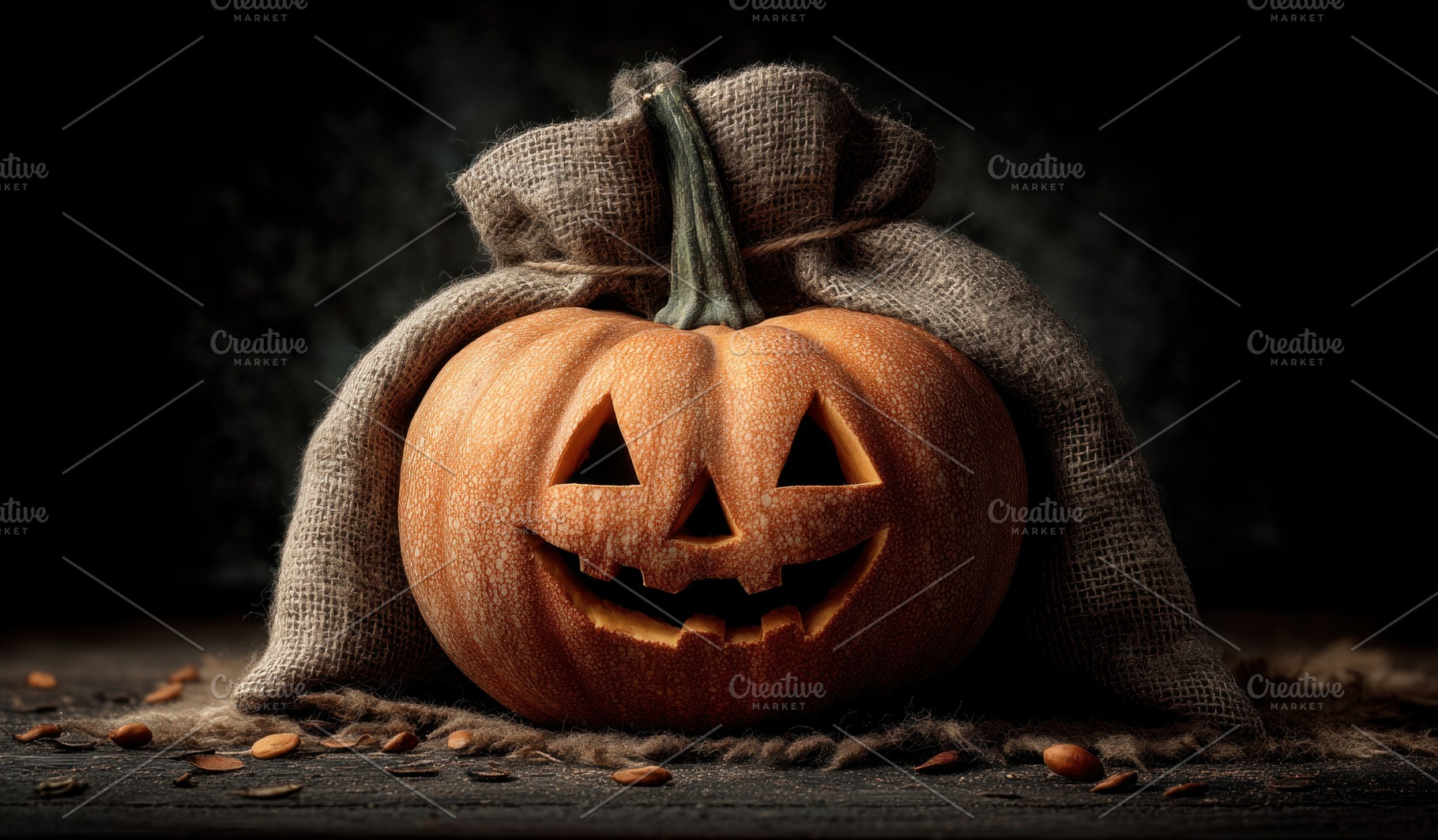 Happy carved jack o lantern pumpkin with triangle eyes and burla, a Holiday Photo by José Manuel Gelpi