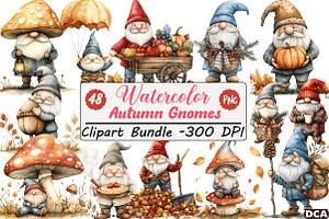 Autumn Gnomes Clipart, an Illustration by DreamCafeArt