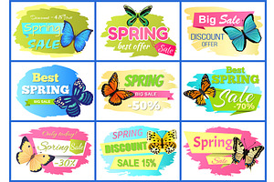 Best Spring Sale Posters Set Vector