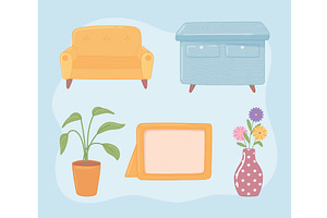 set interior home decoration, an Illustration by studiogstock