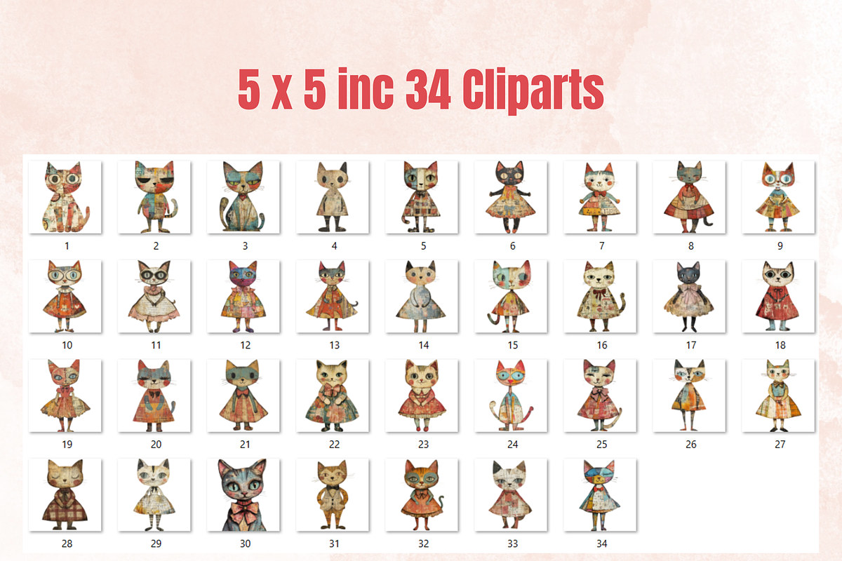 Whimsical Cat Mixed Media Clipart, a Background Graphic by GiraffeCreative (Photo 2 of 9)