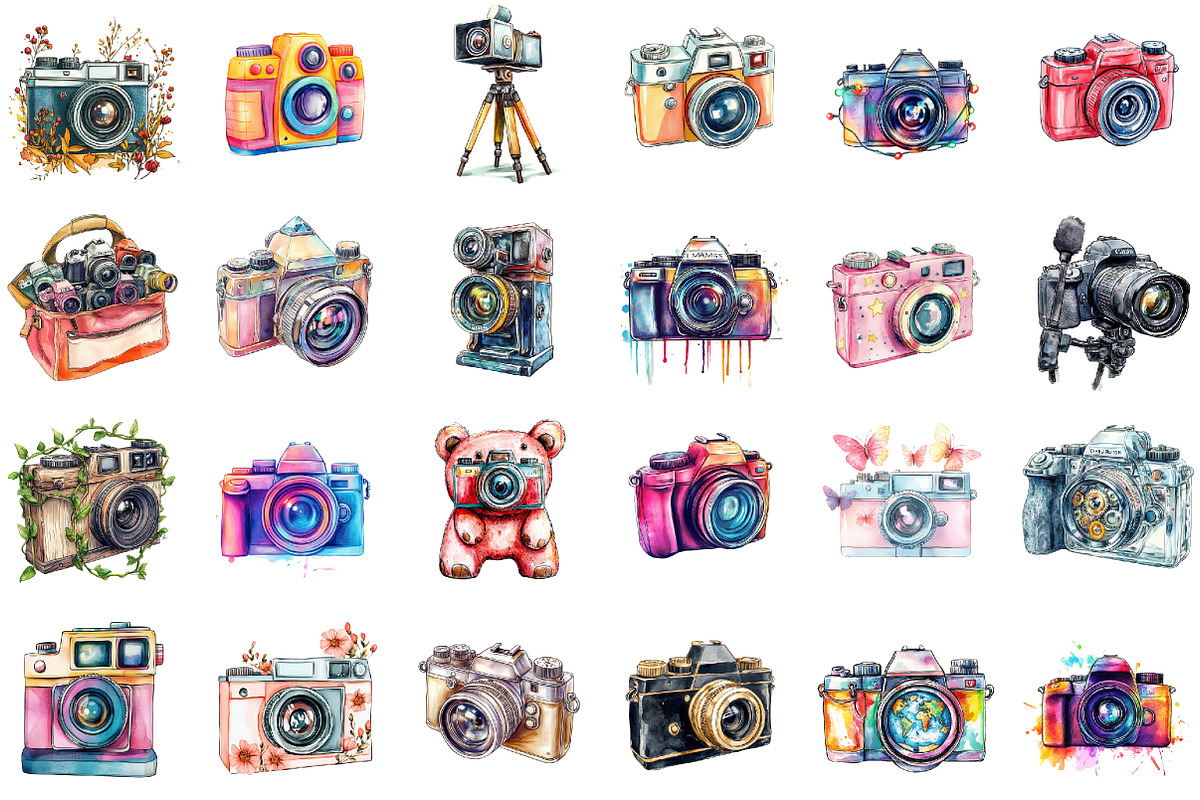 Watercolor Cameras Clip Art, an Illustration by Sublimation Artist (Photo 2 of 6)