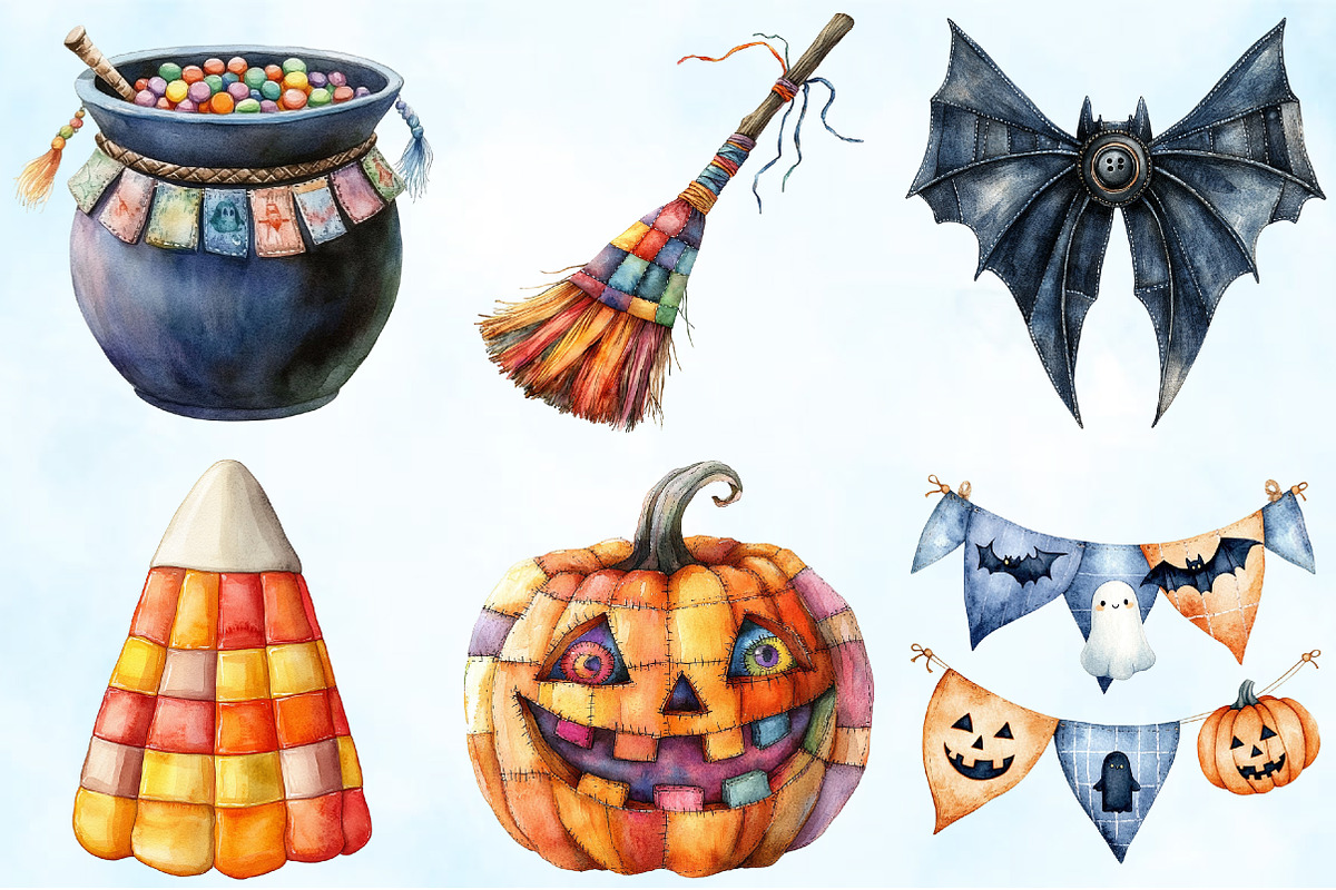 Patchwork Halloween Clipart Bundle, an Illustration by Craft Nest (Photo 3 of 9)