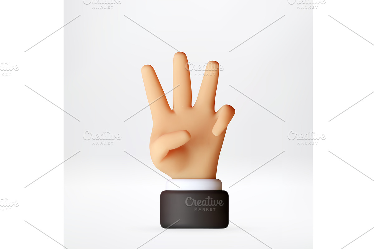 3D Hand with three fingers up and, an Object Illustration by Abscent