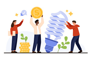 People Promoting Energy Saving and, a Finance Illustration by Flashvector