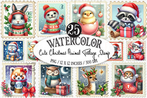 Cute Christmas Animal Postage Stamp, an Illustration by Designking