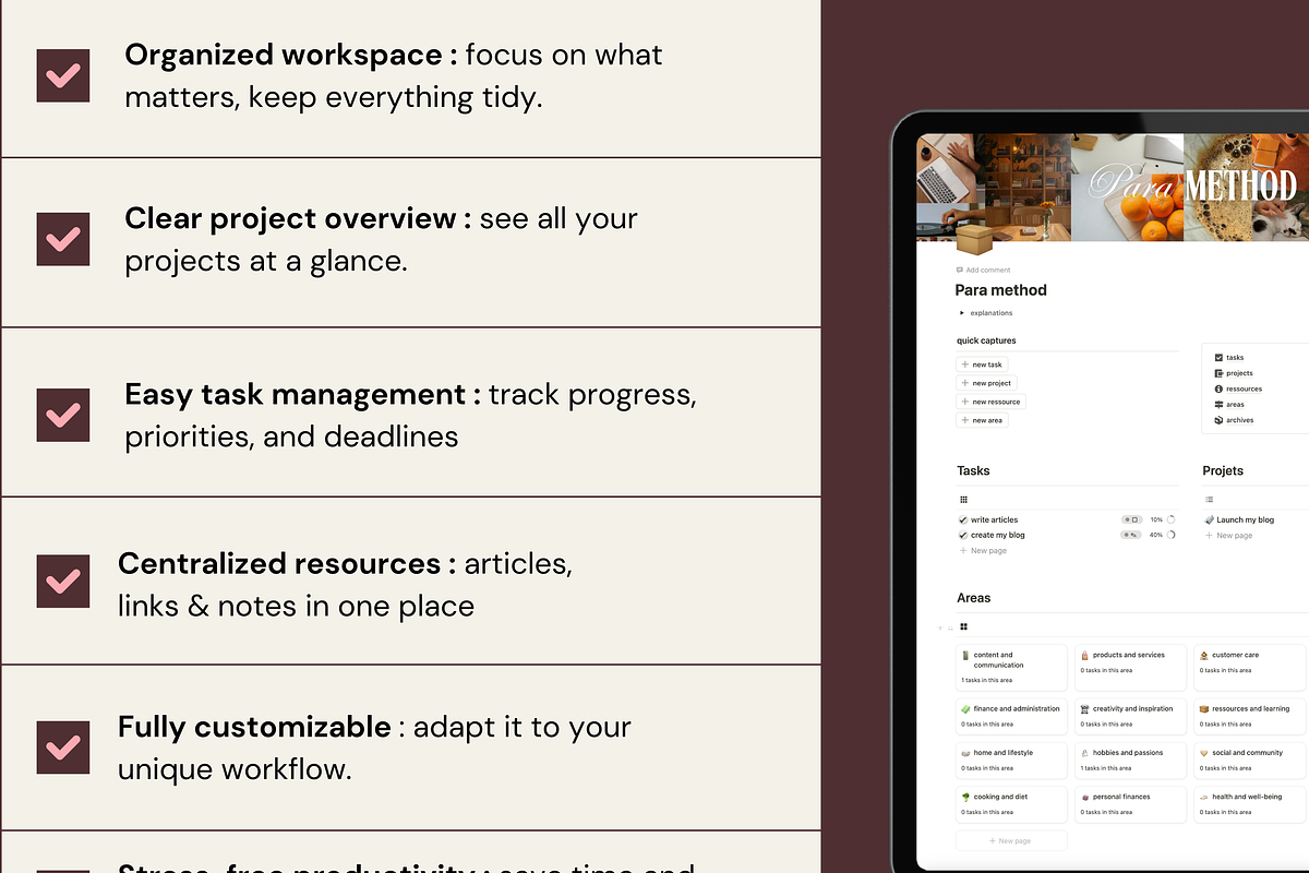 PARA method - Notion template, an App Template by Iasan Design (Photo 5 of 14)