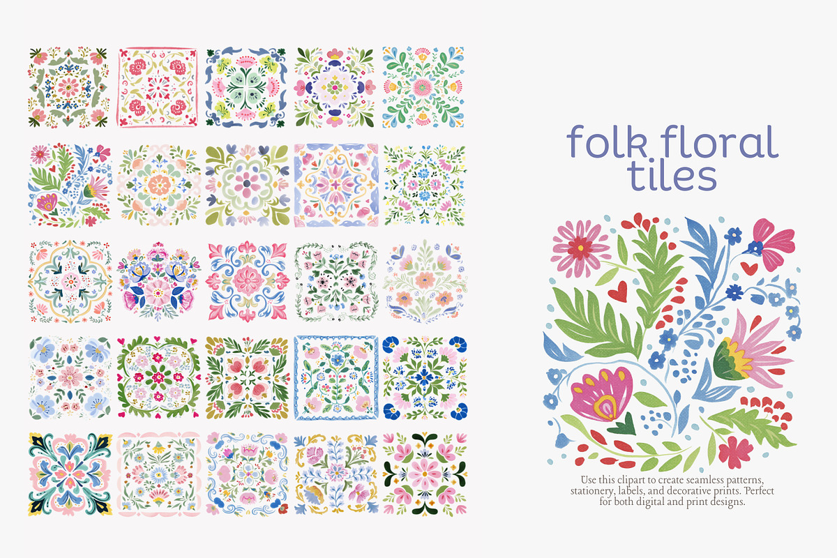 Folk floral tiles clipart, an Illustration by Patishop Art (Photo 4 of 10)