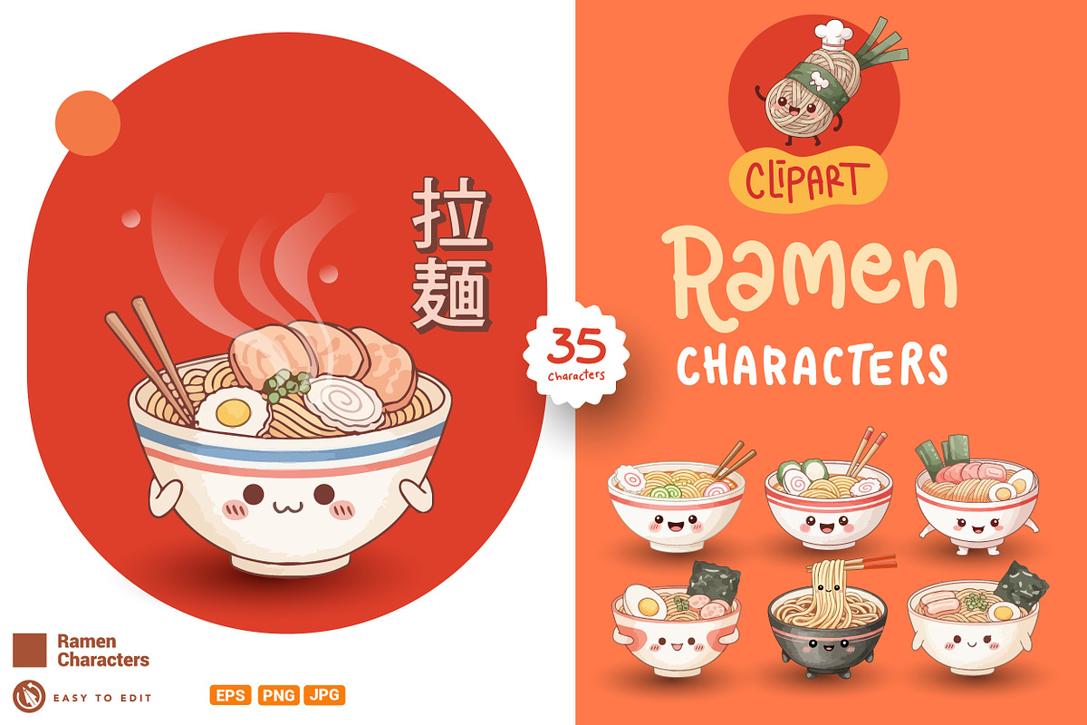 Kawaii Ramen Characters. Clipart, a Food Illustration by OtpirusGraphic (Photo 1 of 4)