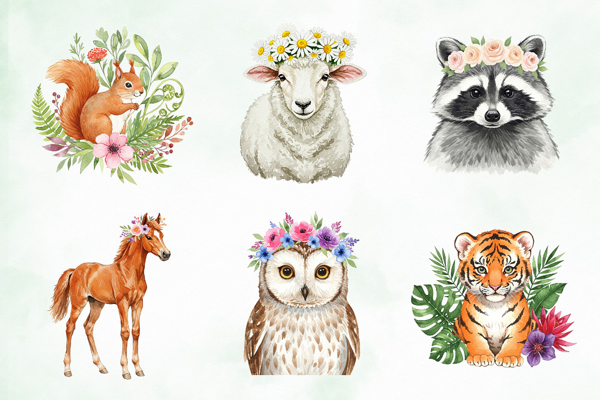 Whimsical Animals & Floral Clipart, an Illustration by Creative Art (Photo 7 of 9)