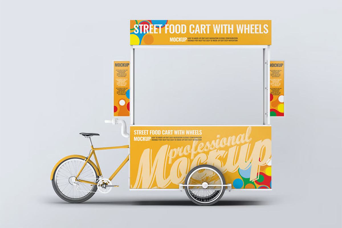 Food Cart Kiosk With Wheels Mock-Up, an Advertising Mockup by DesignRushMarket (Photo 3 of 6)