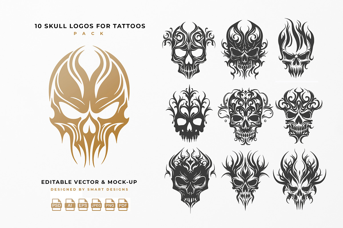 Skull Logos for Tattoos Pack x10, an Object Graphic by SmartDesigns