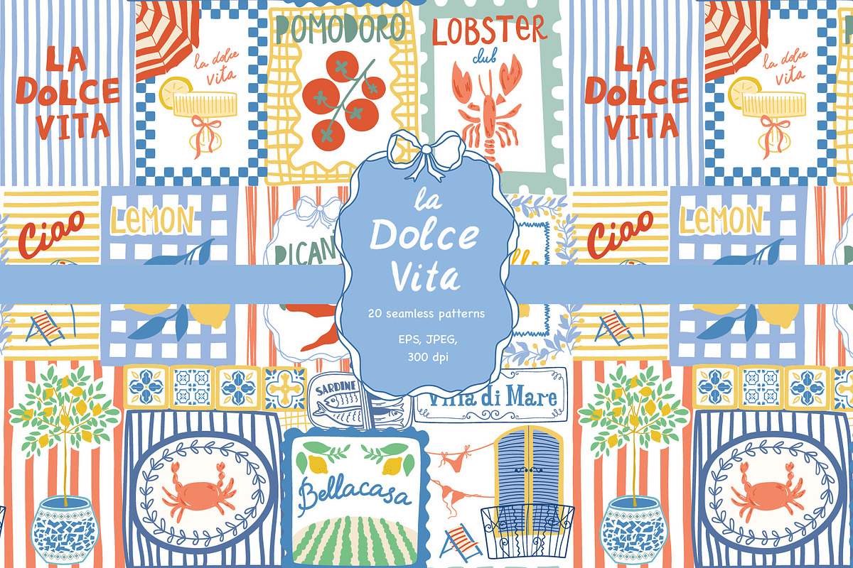 Italian summer - Dolce Vita pattern, a Pattern Graphic by Tani Kuzminka (Photo 1 of 29)
