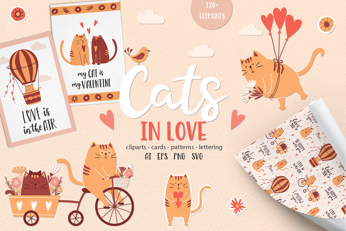 Cats in love. Cards & Patterns, an Animal Illustration by Valeria Soloveva (Photo 1 of 13)