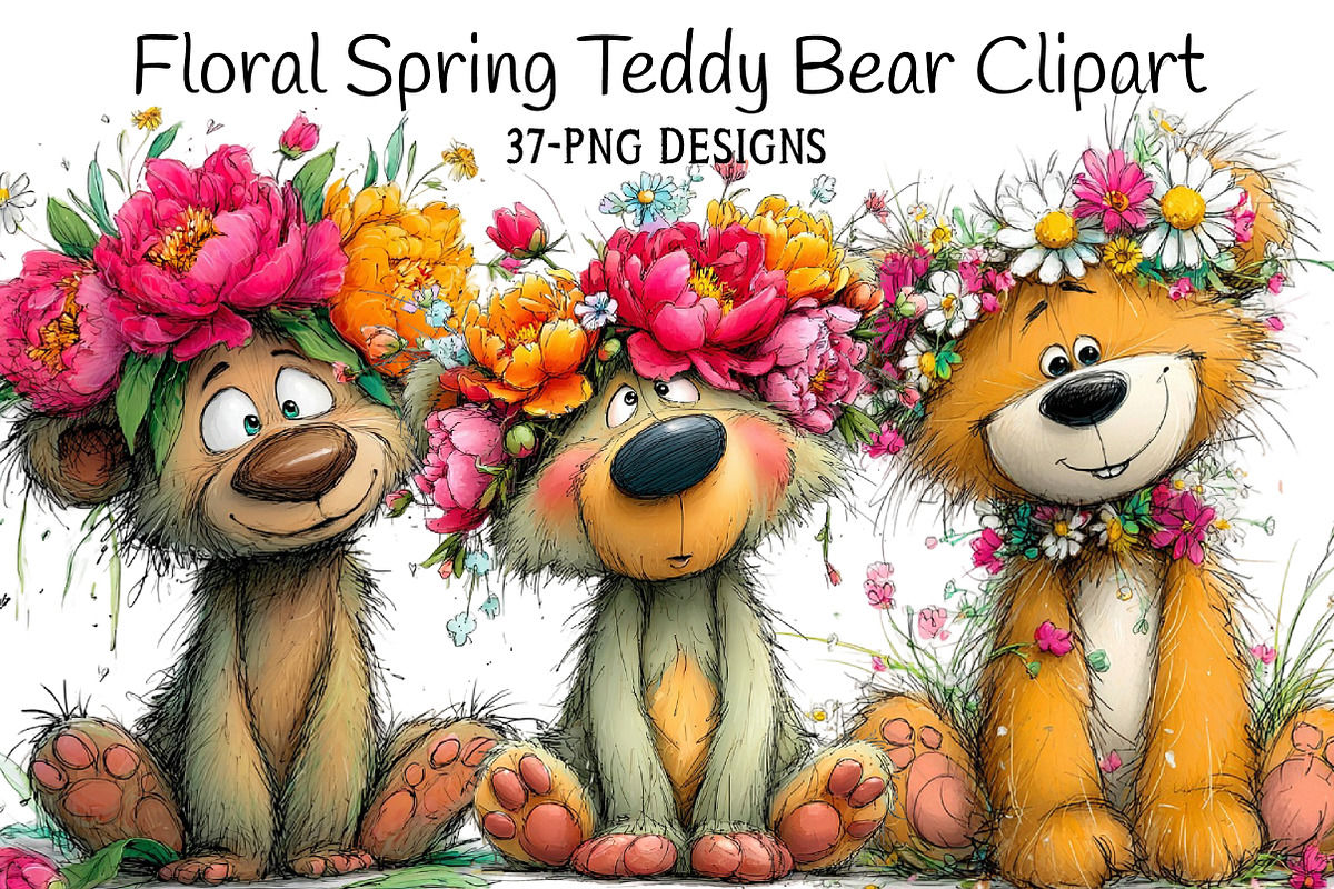 Floral Spring Teddy Bear Clipart, an Illustration by Daily.Designs (Photo 1 of 8)