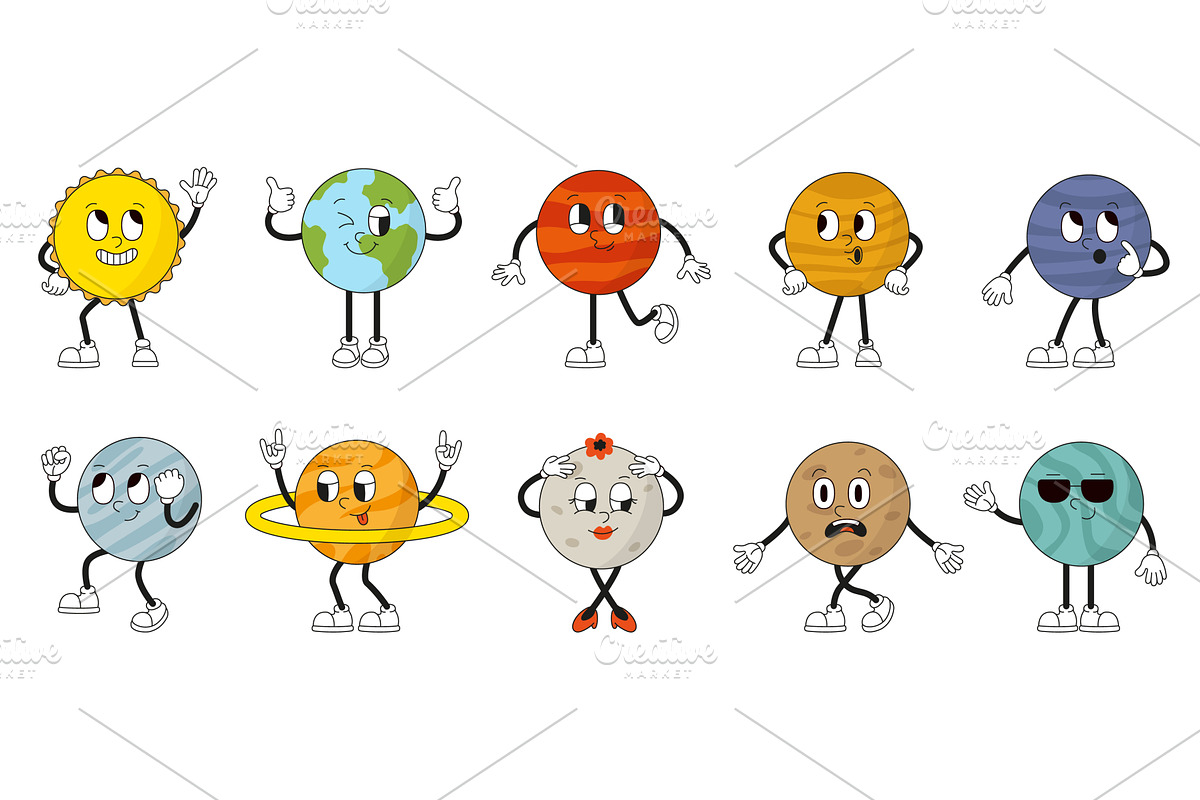 Groovy planet characters. Vintage, an Illustration by Valerie Bodnar