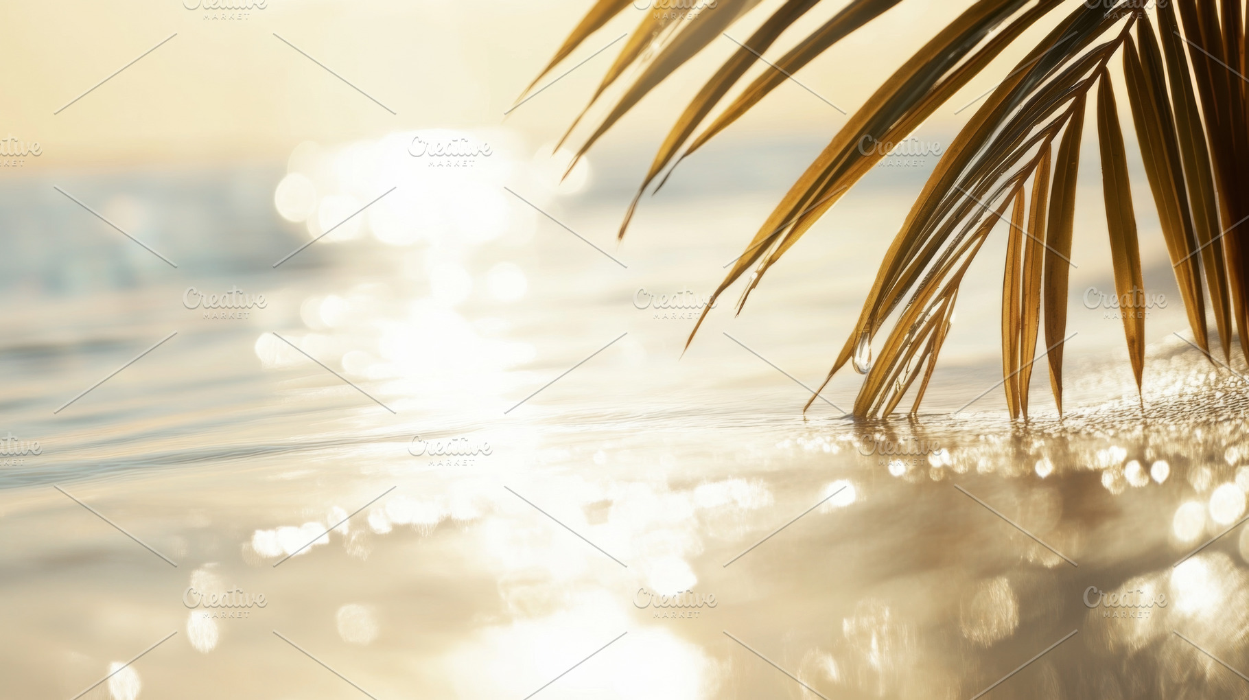 Blurred background of exotic ocean shores with palm leaves and g, a Photo by Dvoevnore photos